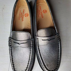 Marc Joseph New York platinum silver metallic leather penny loafers size youth 2